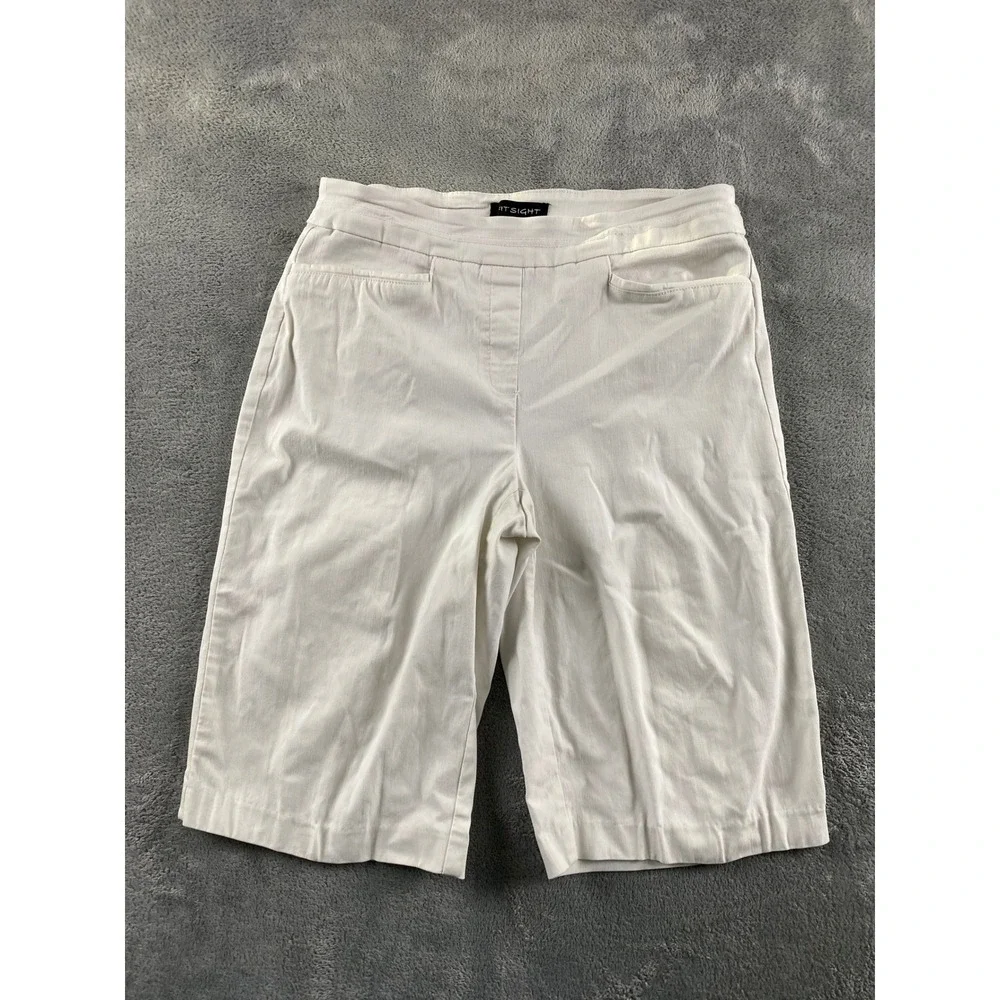 Fit Sight Womens White Pull On Bermuda Shorts Size Medium Stretch Casual Summer